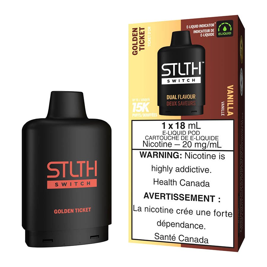 stlth-switch-e-liquid-pod-pack-golden-ticket-and-vanilla.jpg STLTH Switch E-Liquid Pod Pack - Golden Ticket And Vanilla