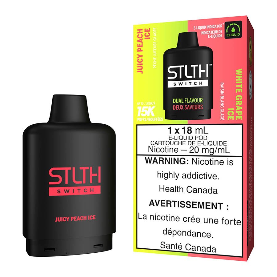 stlth-switch-e-liquid-pod-pack-juicy-peach-ice-and-white-grape-ice.jpg STLTH Switch E-Liquid Pod Pack - Juicy Peach Ice And White Grape Ice